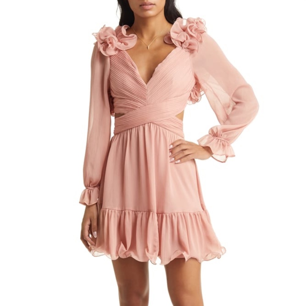 VICI Long Sleeve Cutout Chiffon Babydoll Dress
